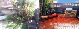 Raised timber deck outdoor dining area