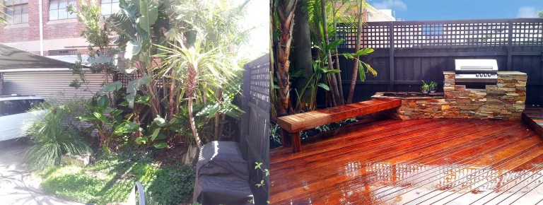 Raised timber deck outdoor dining area